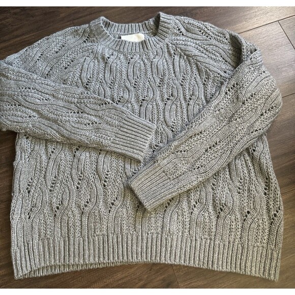 Lucky Brand Women's Shine Cable Knit Crewneck Sweater Top Heather Gray XL - Picture 6 of 10